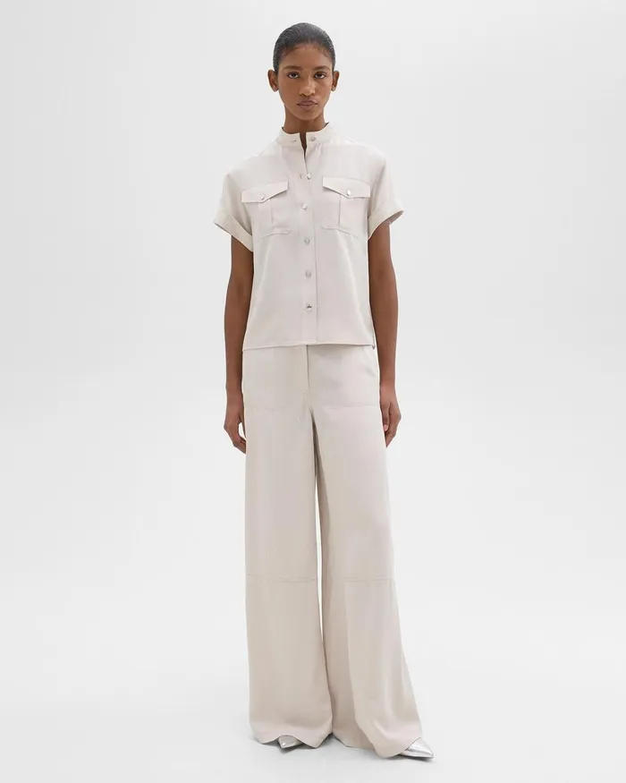 Women Theory Pants WideLeg Carpenter Pant In Fluid Twill New Sand