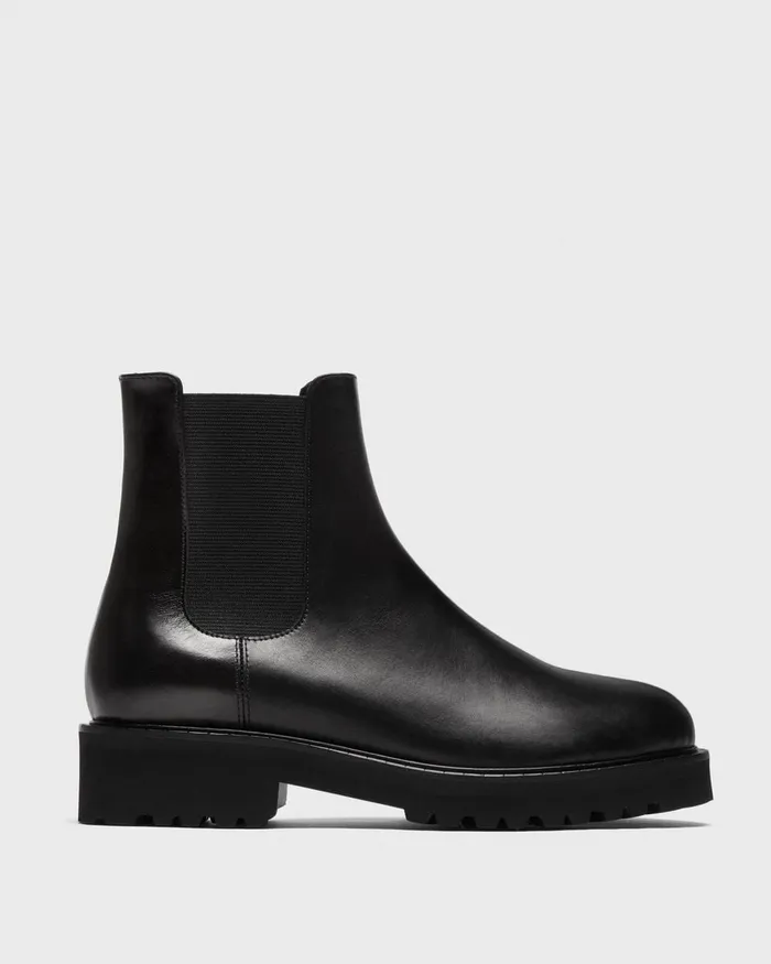 Women Theory Shoes Lug Chelsea Booties In Leather Black