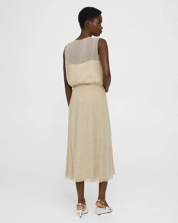 Women Theory Skirts Flared Midi Skirt In Polka Dot Silk Oatmeal Multi