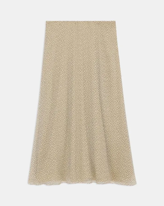 Women Theory Skirts Flared Midi Skirt In Polka Dot Silk Oatmeal Multi