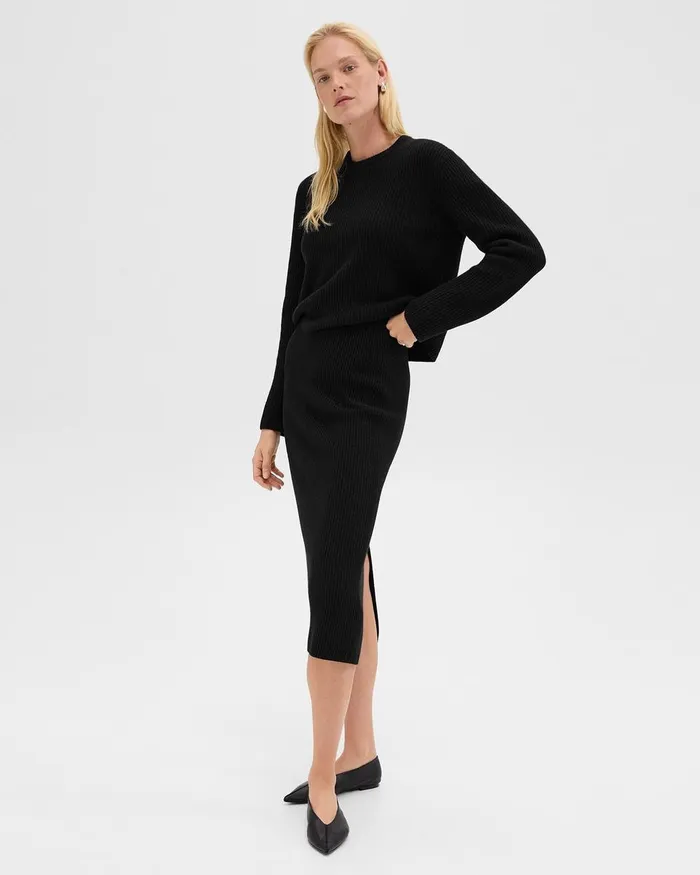 Women Theory Skirts Midi PullOn Skirt In Felted WoolCashmere Black