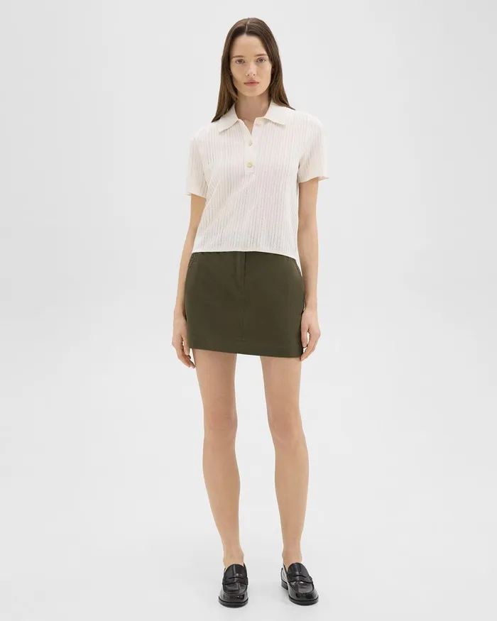 Women Theory Skirts Mini Trouser Skirt In Organic Cotton Dark Olive