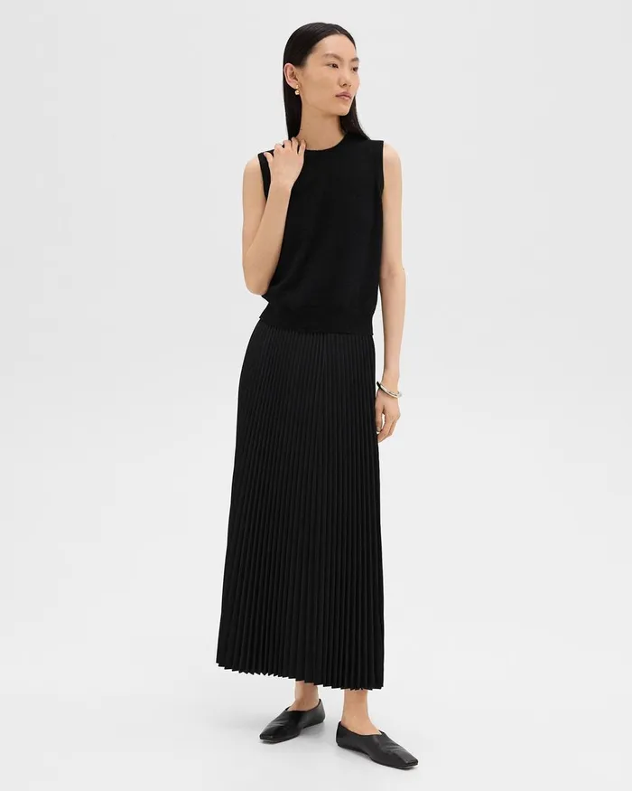 Women Theory Skirts Pleated PullOn Skirt In Stretch WoolBlend Black