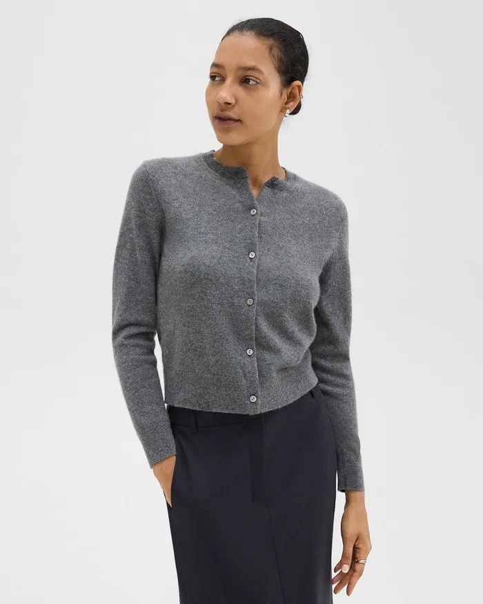 Women Theory Sweaters Cardigans Crewneck Cardigan In Cashmere Husky