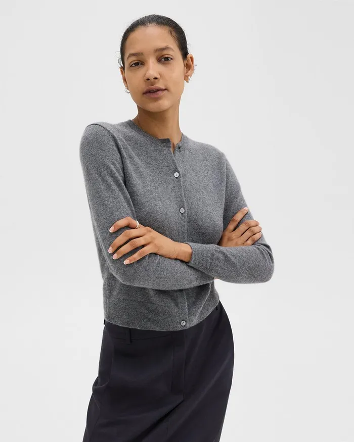 Women Theory Sweaters Cardigans Crewneck Cardigan In Cashmere Husky