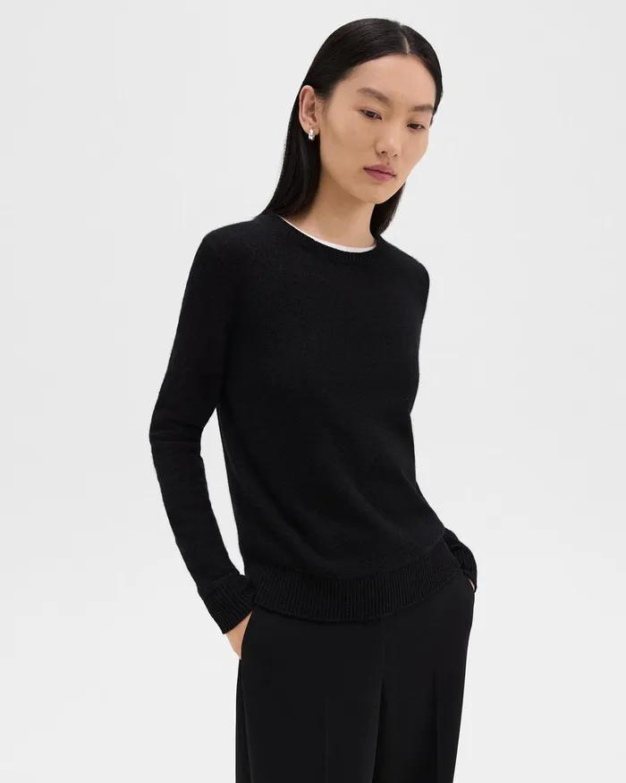 Women Theory Sweaters Cardigans Crewneck Sweater In Feather Cashmere Black