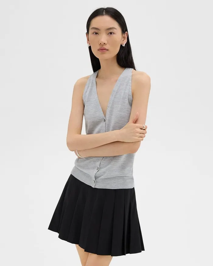 Women Theory Sweaters Cardigans Slim Sweater Vest In Regal Wool Frosted Grey Heather