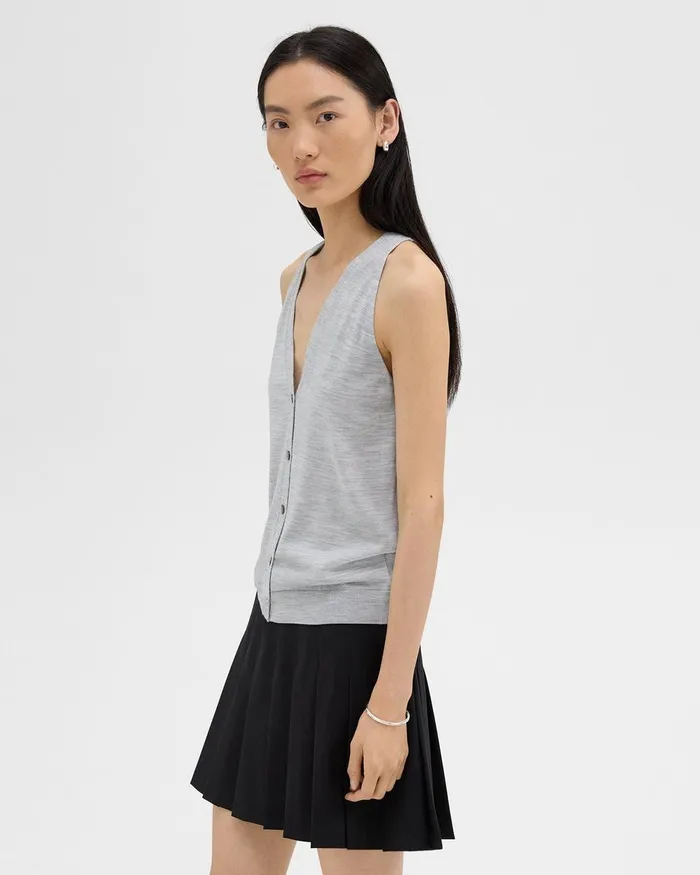 Women Theory Sweaters Cardigans Slim Sweater Vest In Regal Wool Frosted Grey Heather