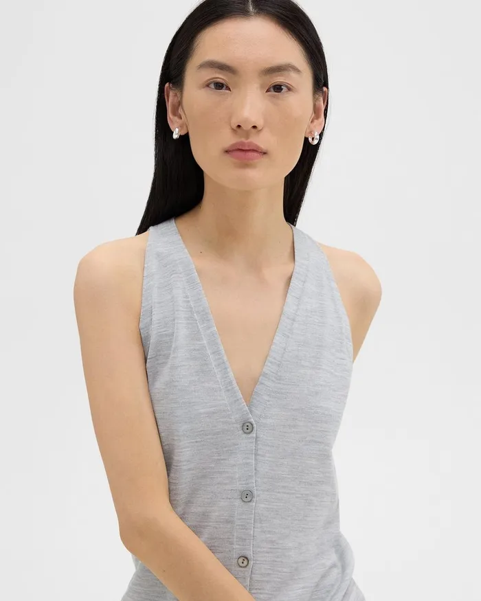 Women Theory Sweaters Cardigans Slim Sweater Vest In Regal Wool Frosted Grey Heather