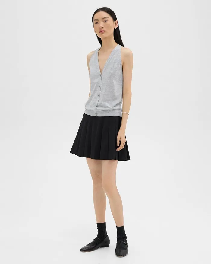 Women Theory Sweaters Cardigans Slim Sweater Vest In Regal Wool Frosted Grey Heather