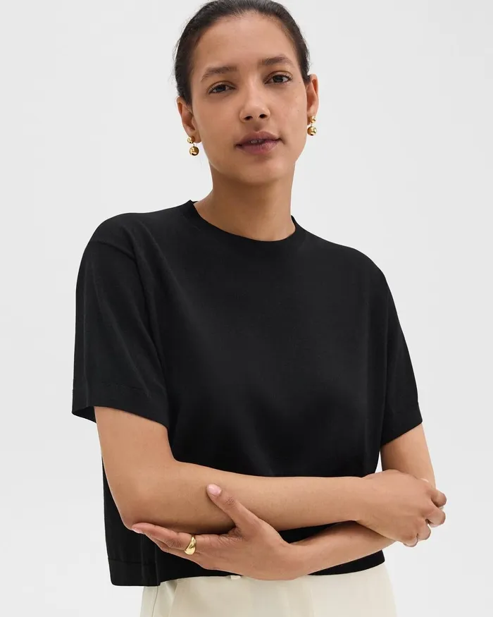 Women Theory TShirts Tank Tops Boxy Tee In Regal Wool Black