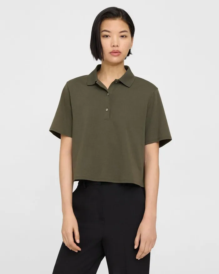 Women Theory TShirts Tank Tops Cropped Polo In Cotton Jersey Dark Olive