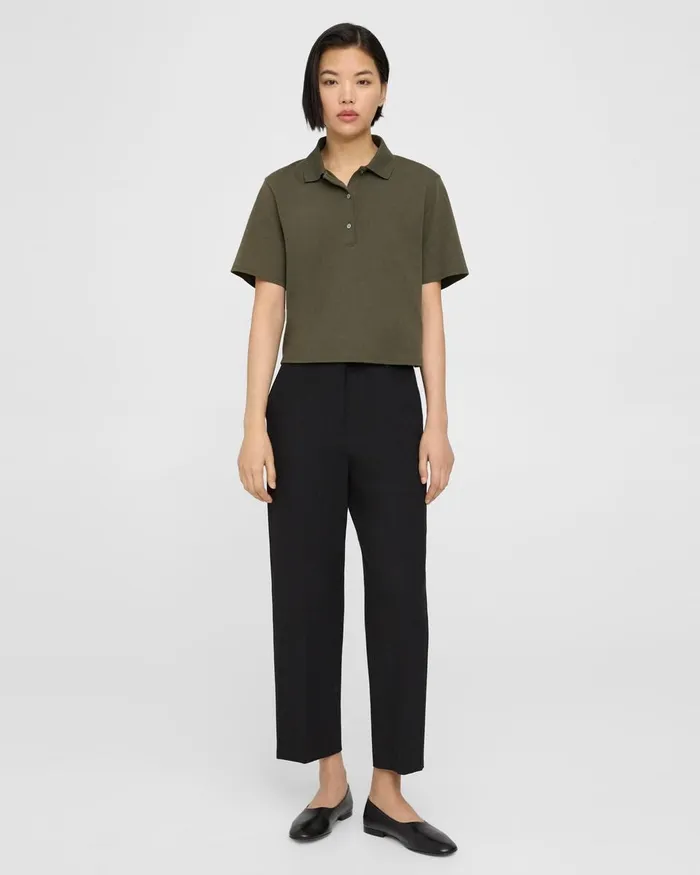Women Theory TShirts Tank Tops Cropped Polo In Cotton Jersey Dark Olive