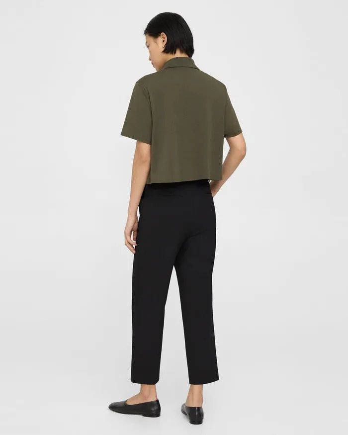 Women Theory TShirts Tank Tops Cropped Polo In Cotton Jersey Dark Olive