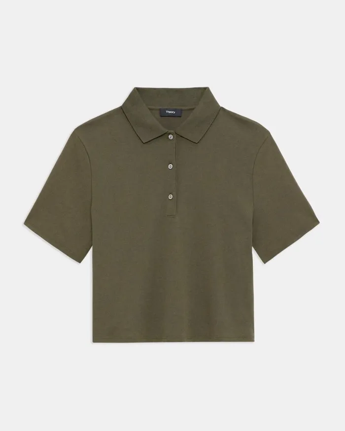 Women Theory TShirts Tank Tops Cropped Polo In Cotton Jersey Dark Olive