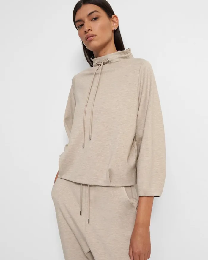 Women Theory TShirts Tank Tops Drawstring Pullover In DoubleKnit Jersey Oatmealcharcoal Melange