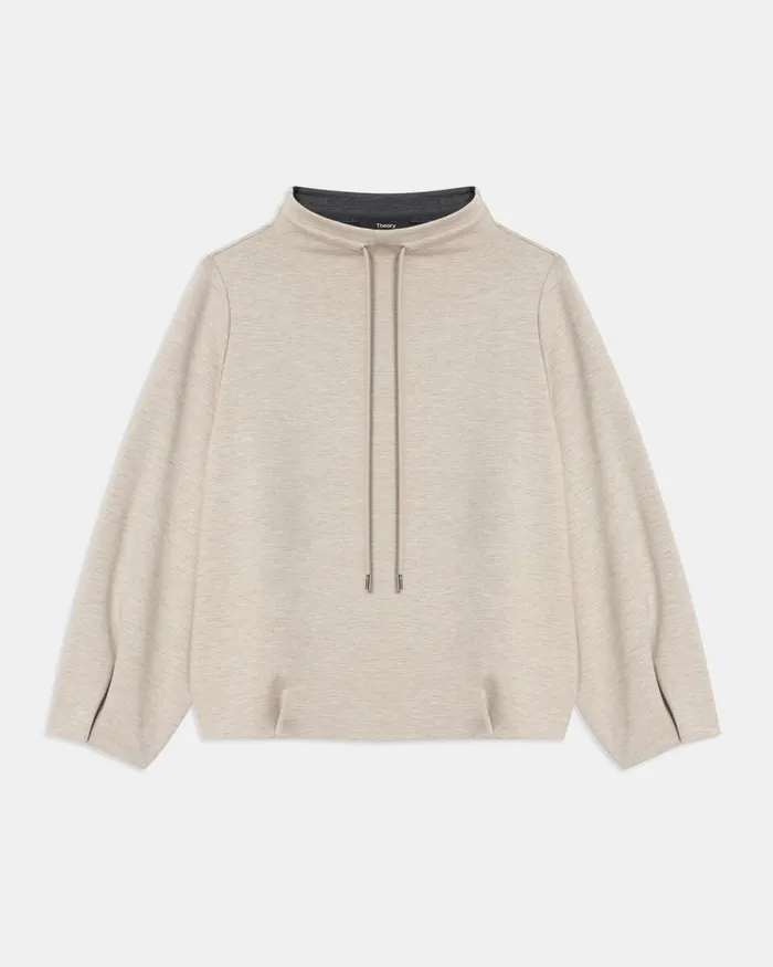 Women Theory TShirts Tank Tops Drawstring Pullover In DoubleKnit Jersey Oatmealcharcoal Melange