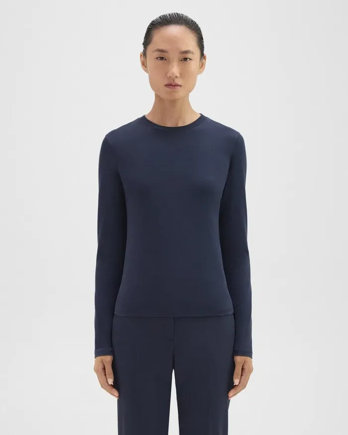 Women Theory TShirts Tank Tops Tiny LongSleeve Tee In Organic Cotton Nocturne Navy