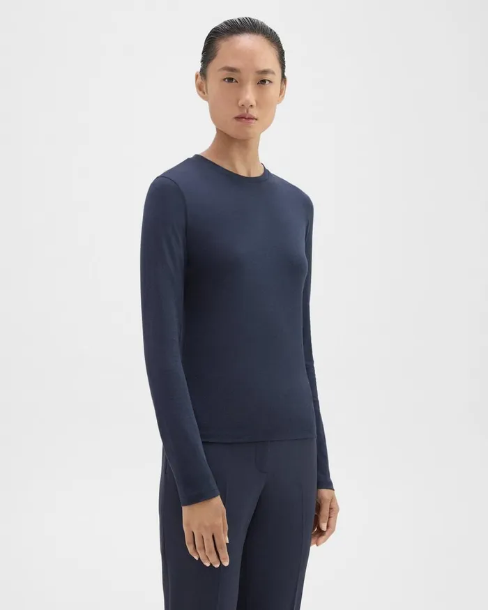 Women Theory TShirts Tank Tops Tiny LongSleeve Tee In Organic Cotton Nocturne Navy