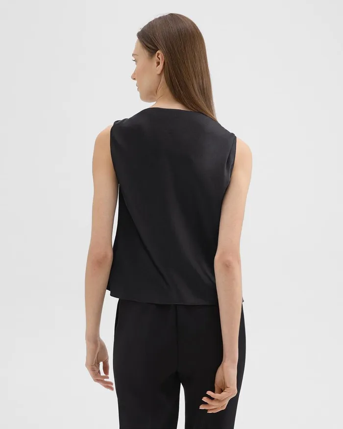 Women Theory Tops Cowl Neck Top In Crushed Satin Black