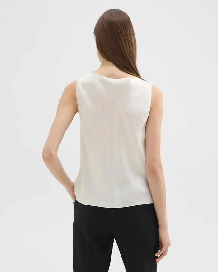 Women Theory Tops Cowl Neck Top In Crushed Satin Rice