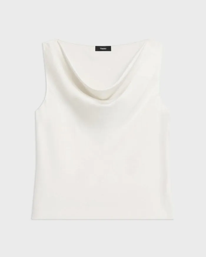Women Theory Tops Cowl Neck Top In Crushed Satin Rice