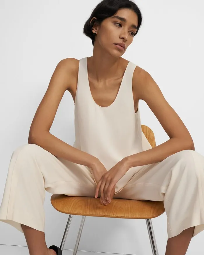 Women Theory Tops ScoopNeck Tank In Eco Rosina Crepe Cream Yellow