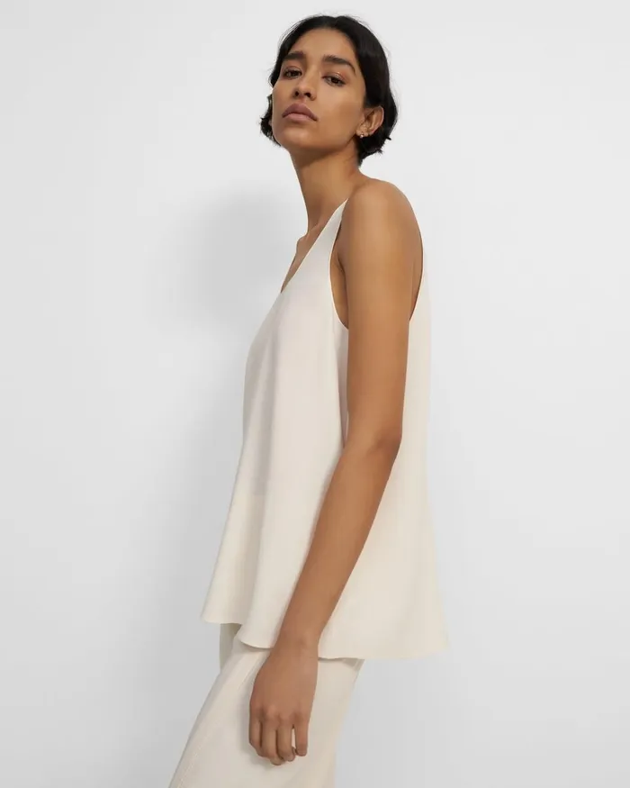 Women Theory Tops ScoopNeck Tank In Eco Rosina Crepe Cream Yellow