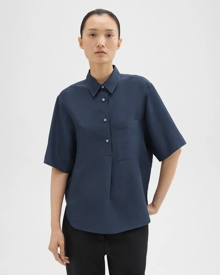 Women Theory Tops ShortSleeve Silk Popover Shirt Eclipse