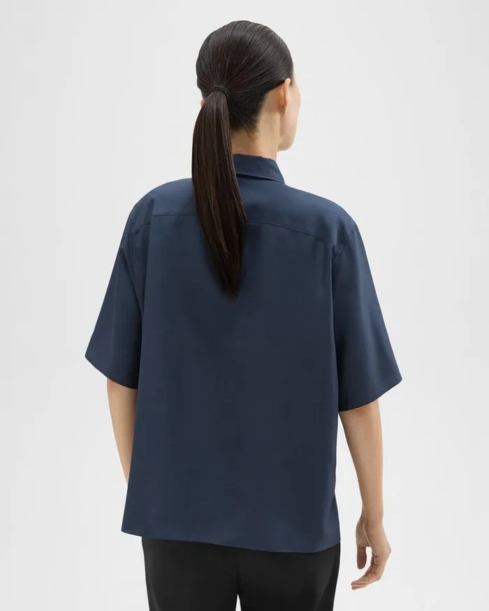 Women Theory Tops ShortSleeve Silk Popover Shirt Eclipse