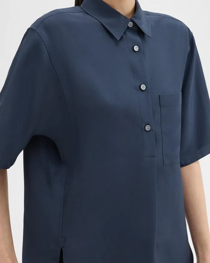Women Theory Tops ShortSleeve Silk Popover Shirt Eclipse