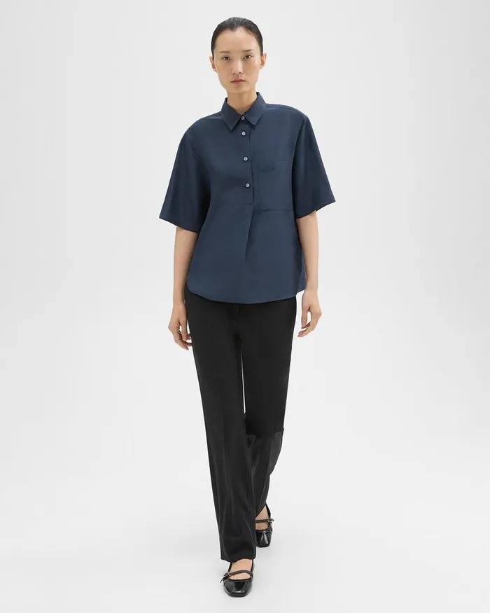 Women Theory Tops ShortSleeve Silk Popover Shirt Eclipse