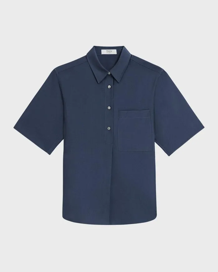 Women Theory Tops ShortSleeve Silk Popover Shirt Eclipse