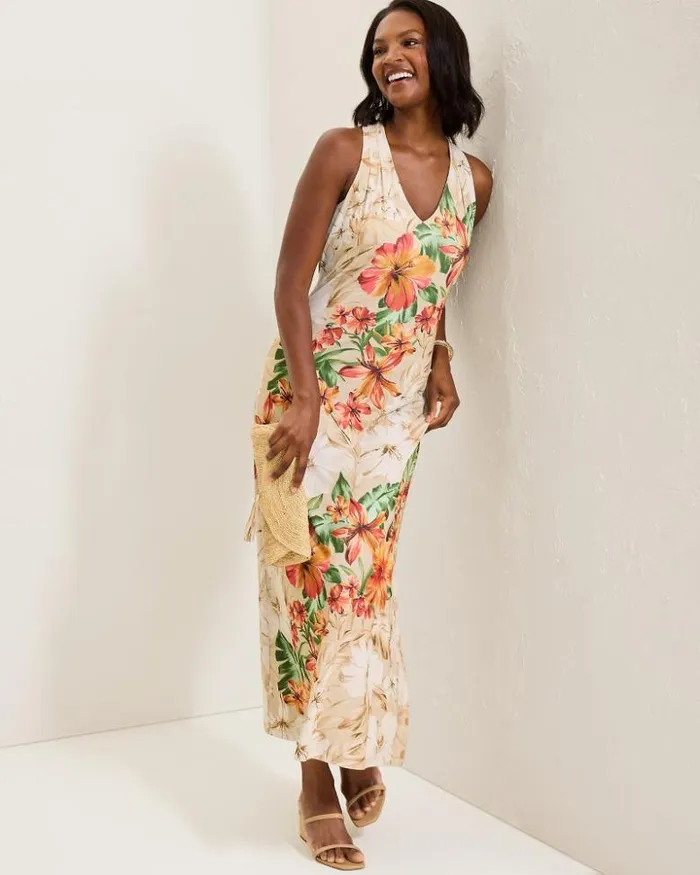 Women Tommy Bahama Dresses Sandy Solar Bloom Maxi Dress Travertine