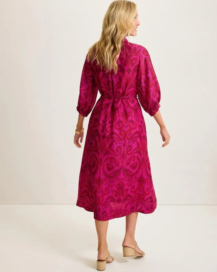 Women Tommy Bahama Dresses Seaside Ikat Midi Shirt Dress Pink Papaya