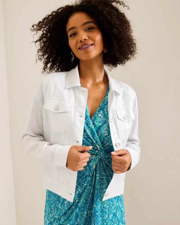 Women Tommy Bahama Jackets Two Palms Shimmer Linen Jacket White