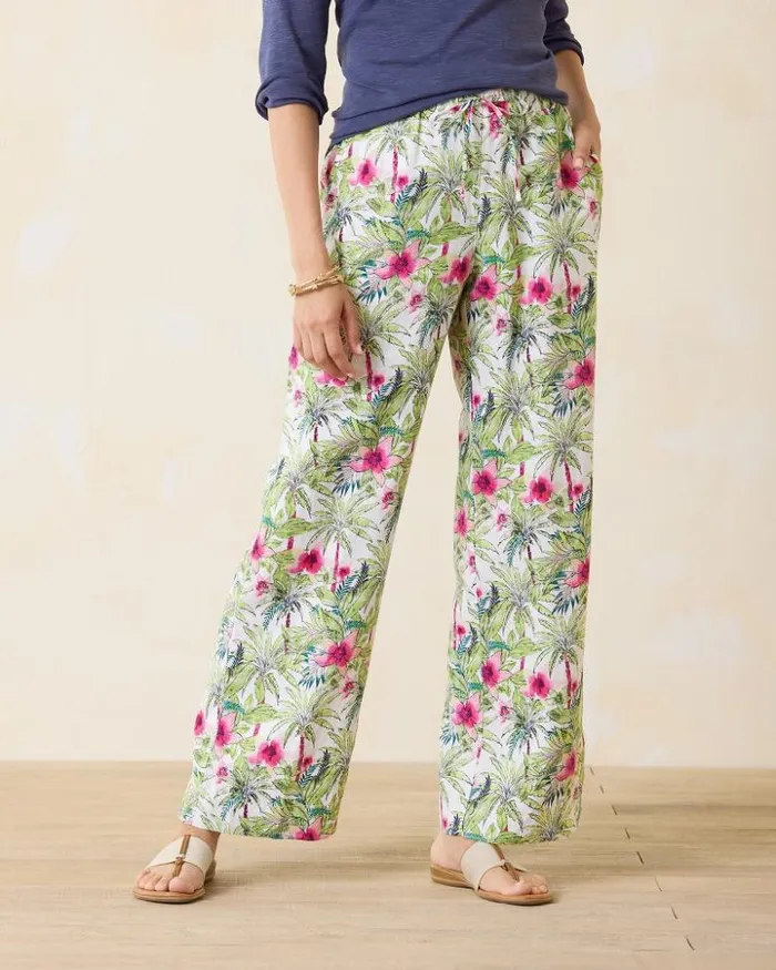 Women Tommy Bahama Pants and Crops Two Palms Coastal Palms HighRise Linen Easy Pants White