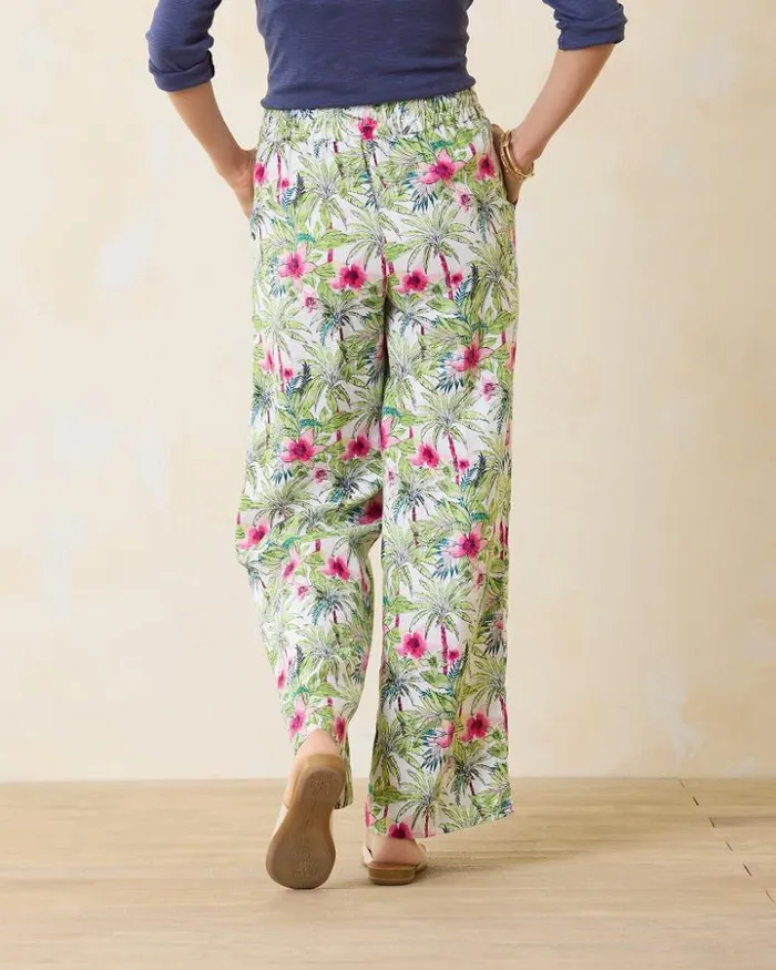 Women Tommy Bahama Pants and Crops Two Palms Coastal Palms HighRise Linen Easy Pants White