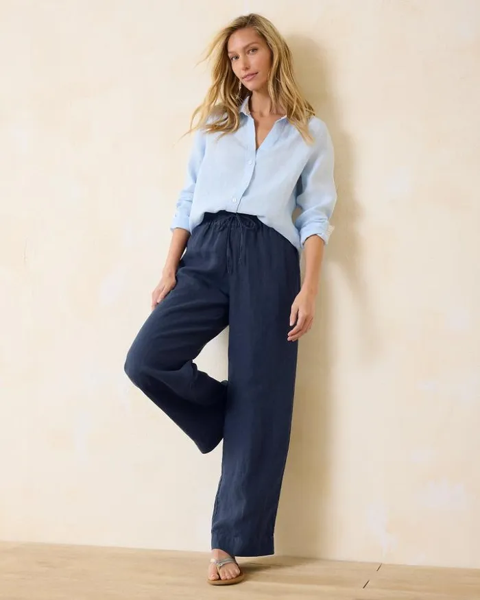 Women Tommy Bahama Pants and Crops Two Palms HighRise Linen Easy Pants Coastline