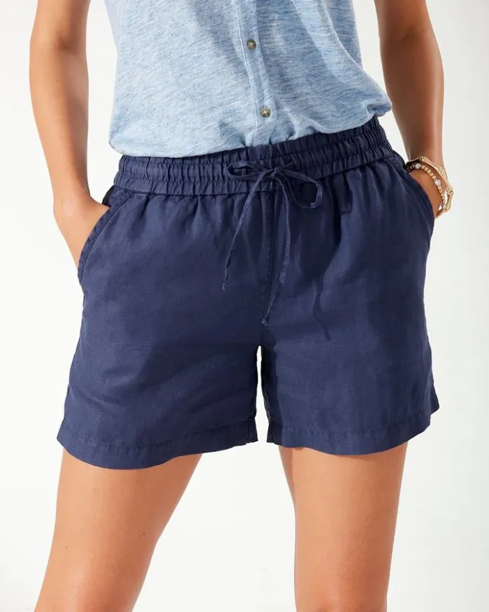 Women Tommy Bahama Shorts Palmbray HighRise Linen Easy Shorts Island Navy