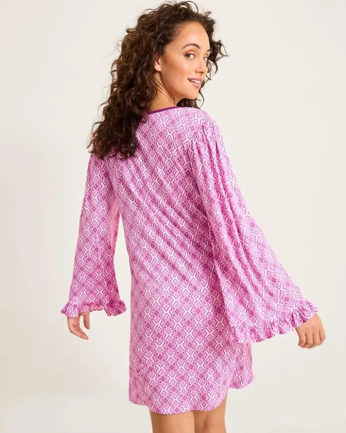 Women Tommy Bahama Sleepwear Jersey LongSleeve Short Sleep Dress Iced Purple