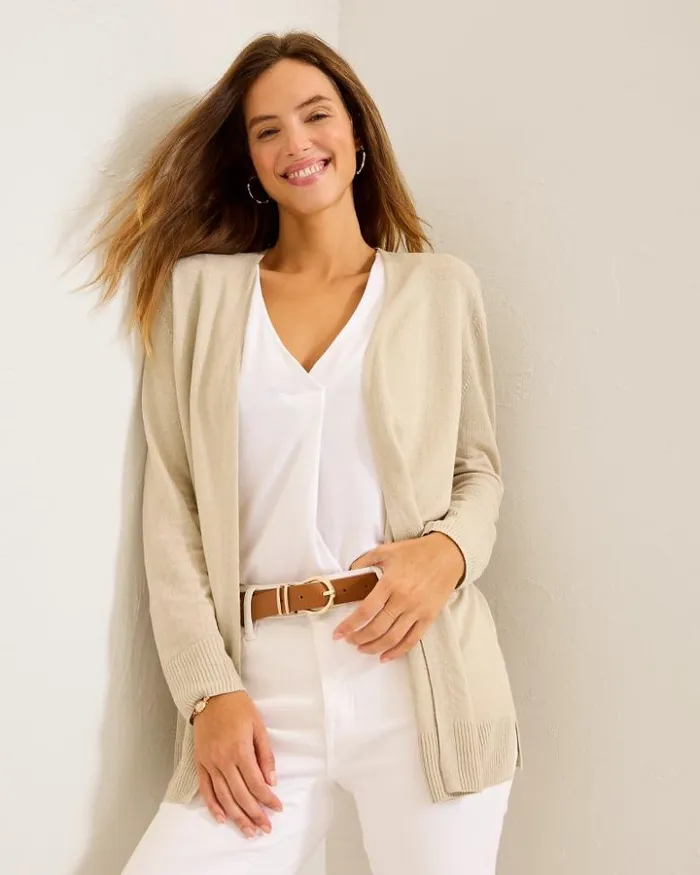 Women Tommy Bahama Sweaters Addison Beach LinenBlend Cardigan Pure Khaki