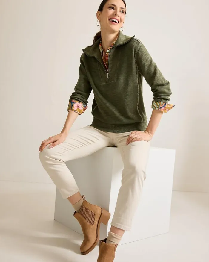 Women Tommy Bahama Sweatshirts Tobago Bay HalfZip Sweatshirt Banana Leaves