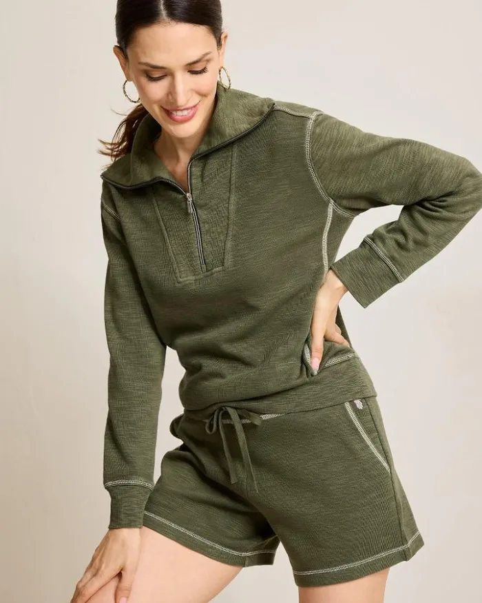 Women Tommy Bahama Sweatshirts Tobago Bay HalfZip Sweatshirt Banana Leaves Women Tommy Bahama Sweatshirts Tobago Bay HalfZip Sweatshirt Banana Leaves