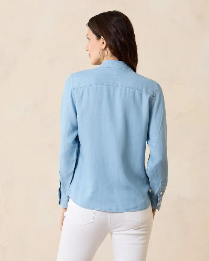 Women Tommy Bahama Tops and Shirts Chambray All Day LongSleeve Shirt Light Storm Wash Women Tommy Bahama Tops and Shirts Chambray All Day LongSleeve Shirt Light Storm Wash