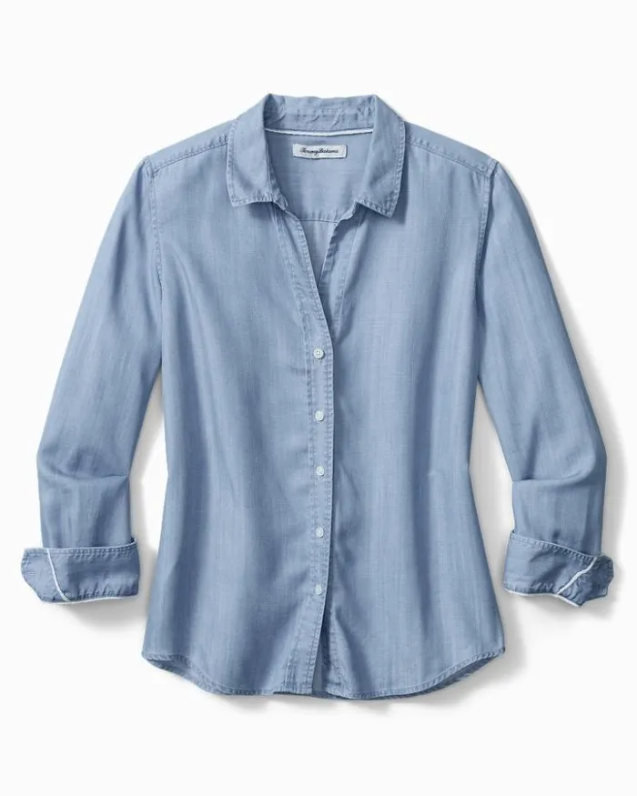 Women Tommy Bahama Tops and Shirts Chambray All Day LongSleeve Shirt Light Storm Wash Women Tommy Bahama Tops and Shirts Chambray All Day LongSleeve Shirt Light Storm Wash