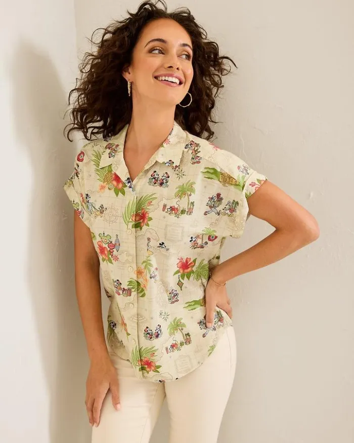 Women Tommy Bahama Tops and Shirts Disney Huladay Adventures Camp Shirt Bleached Sand Women Tommy Bahama Tops and Shirts Disney Huladay Adventures Camp Shirt Bleached Sand