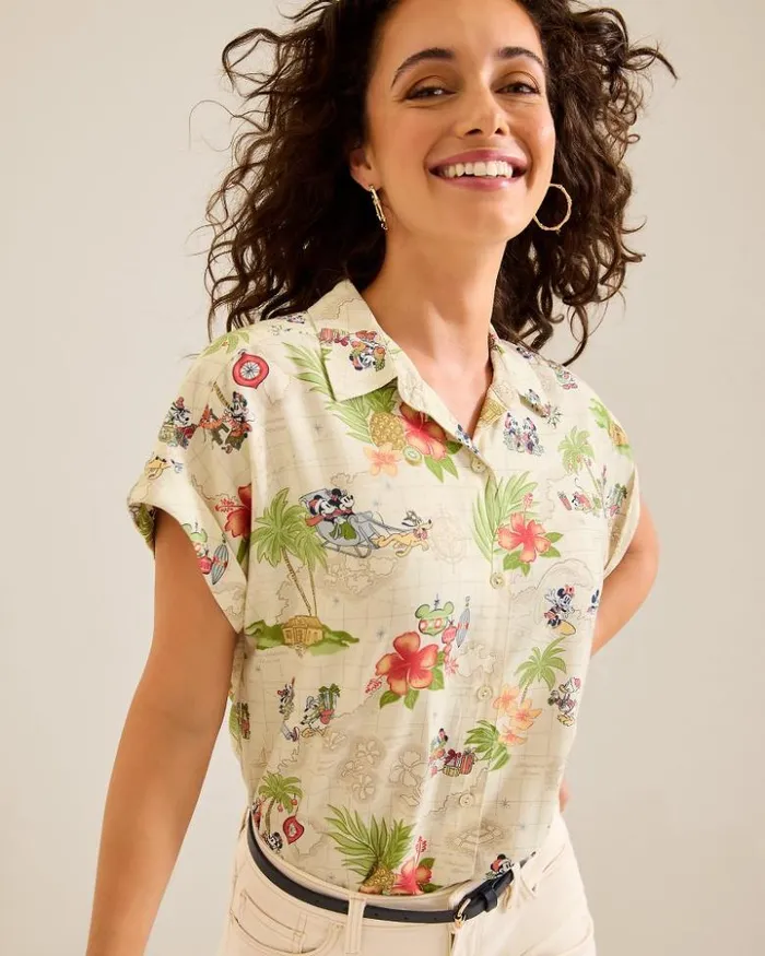 Women Tommy Bahama Tops and Shirts Disney Huladay Adventures Camp Shirt Bleached Sand Women Tommy Bahama Tops and Shirts Disney Huladay Adventures Camp Shirt Bleached Sand