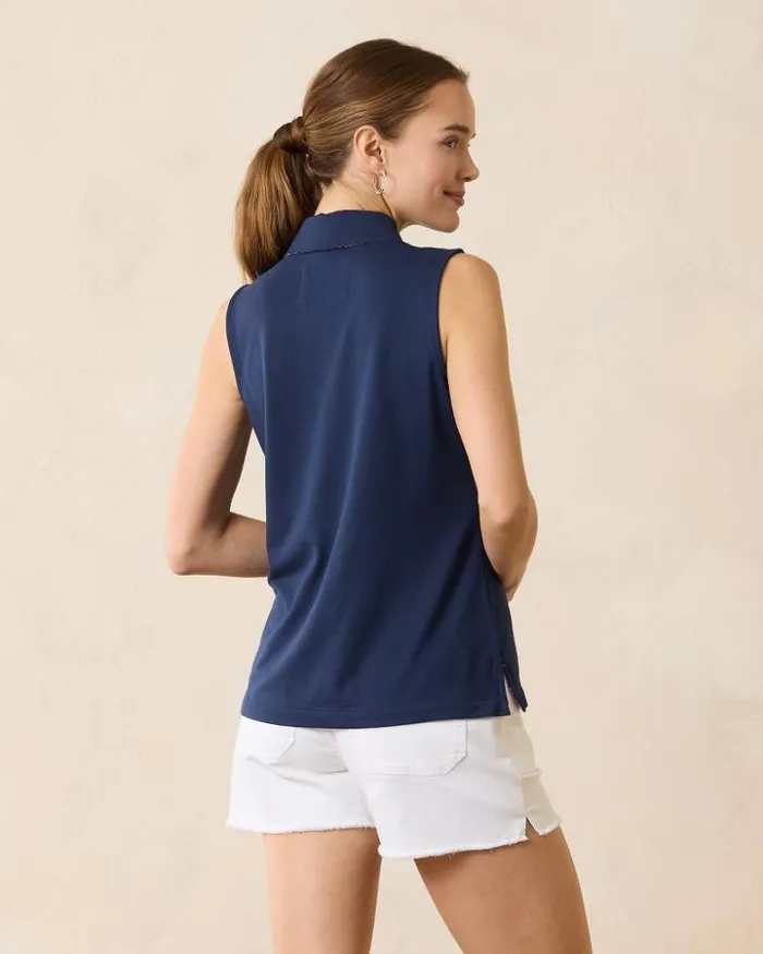 Women Tommy Bahama Tops and Shirts Paradise Piqu Sleeveless Polo Island Navy