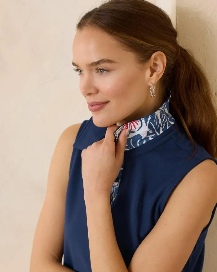 Women Tommy Bahama Tops and Shirts Paradise Piqu Sleeveless Polo Island Navy